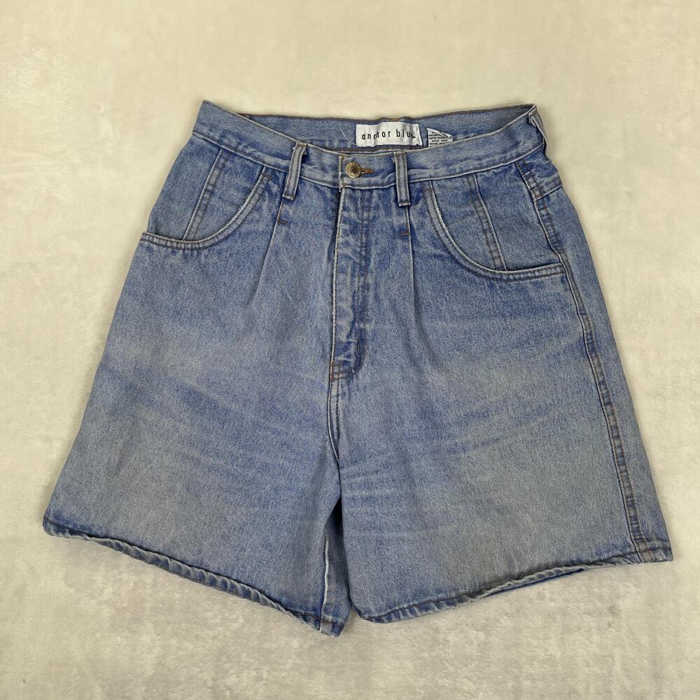 Vintage Anchor Blue Shorts Womens 11 Blue Mom High Rise Pleated Denim Y2K